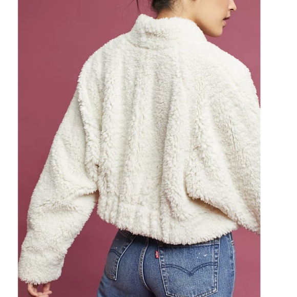 Anthropologie White Sherpa Cropped Coat - Picture 2 of 7